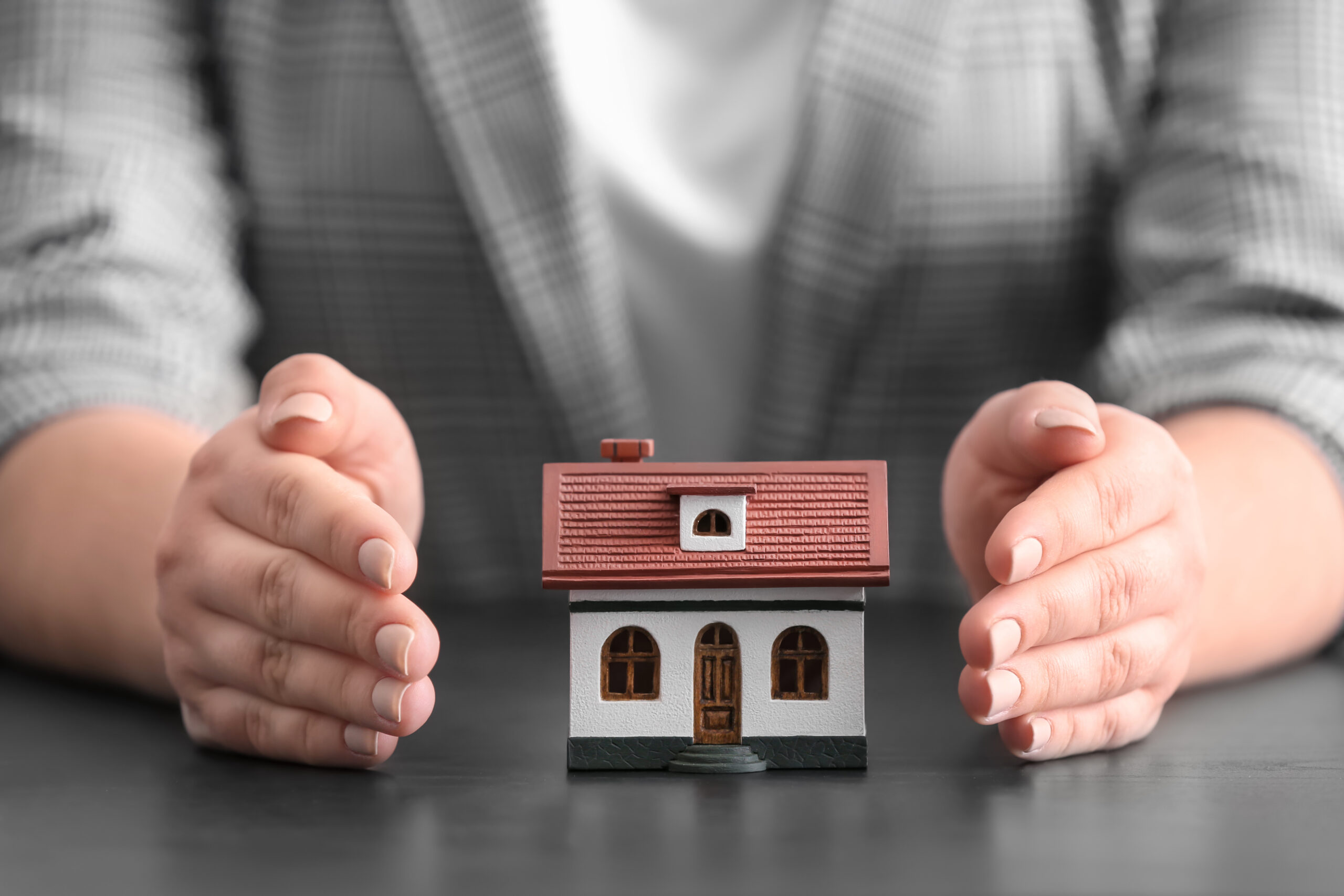 Woman With Toy House at Table